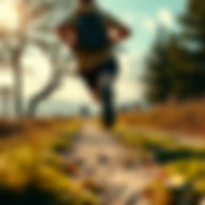 A person running on a scenic outdoor trail, inspired by Forest Gump's running journey, showcasing joy and freedom in motion.
