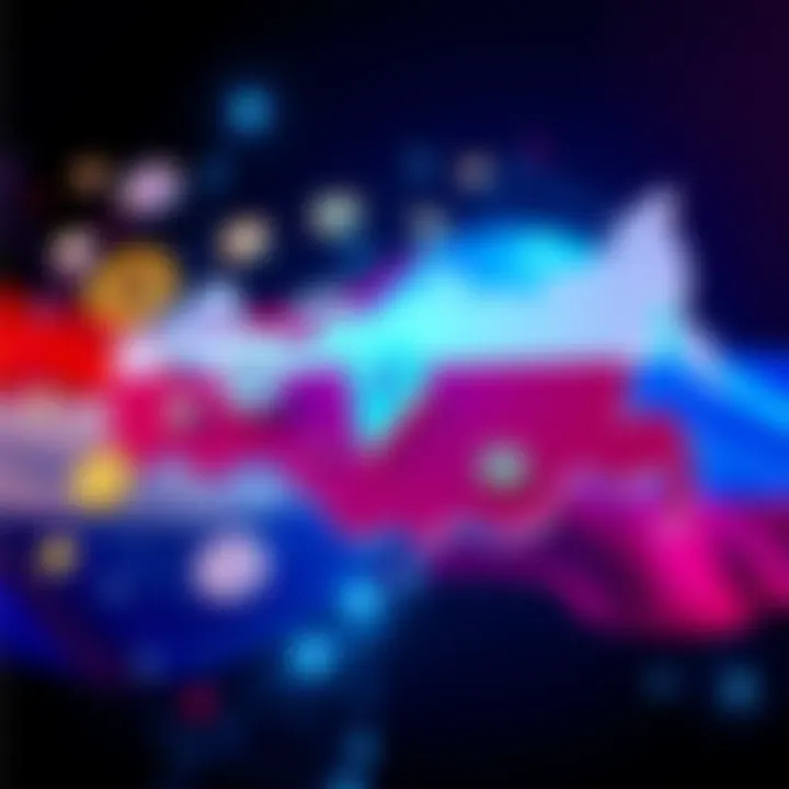 Visual representation of Russia planning a Tether-like stablecoin with currency symbols and a map of Russia.