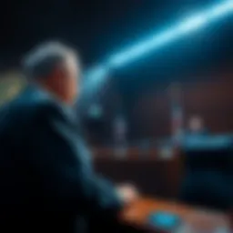 A courtroom scene with a judge and SafeMoon founder Karony receiving his sentence for fraud.