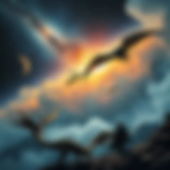 Sagan and Tolkien Influence in Sci-Fi A cosmic scene blending elements of space and fantasy, featuring a starry sky and mythical creatures, representing Carl Sagan's science and Tolkien's storytelling.