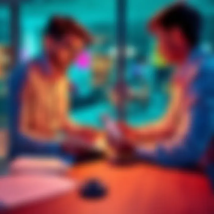 Salary Discussion Two people discussing salary expectations with a calculator and papers on a table