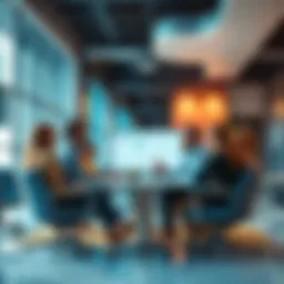 Group of people discussing innovative sales strategies in a bright office setting