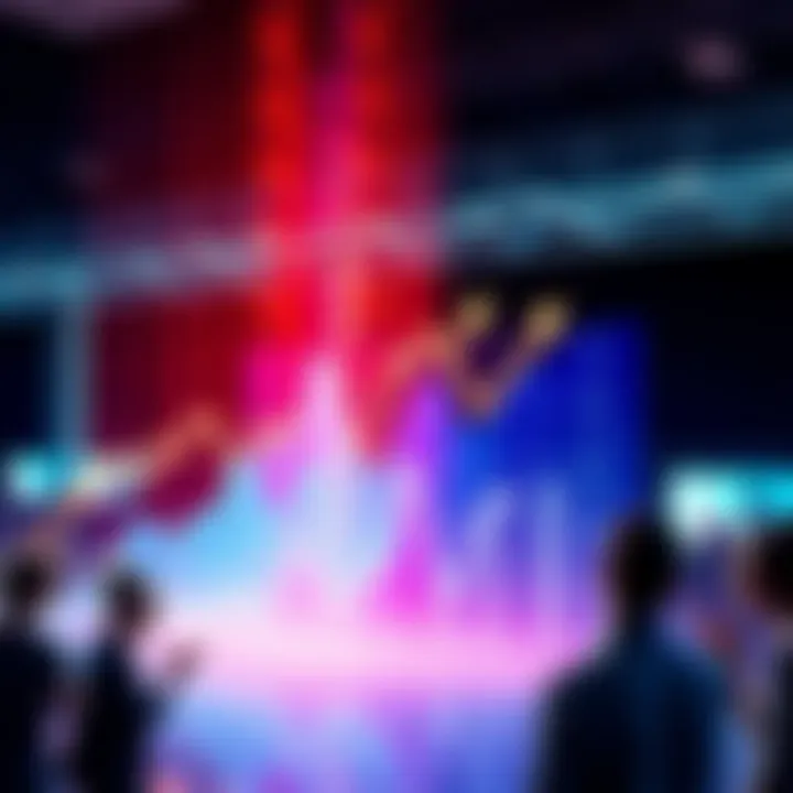 Graph showing a sharp increase in sales trends with excited people discussing the market