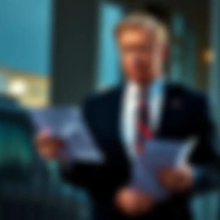 Sam Bankman-Fried stands outside, visibly concerned, with a legal document in hand, symbolizing his request for a pardon from President Trump