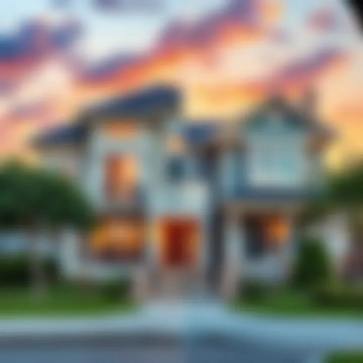 A split image showing a luxury home with rising prices on one side and an affordable home with falling prices on the other, illustrating the disparity in the San Antonio housing market.