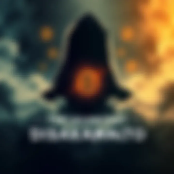 Mysterious figure representing Satoshi Nakamoto A shadowy figure symbolizing Satoshi Nakamoto, surrounded by Bitcoin symbols and digital clouds, hinting at the disappearance.