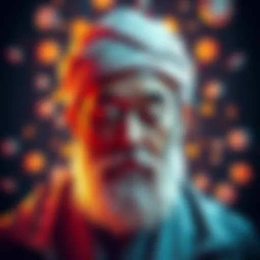 Satoshi Nakamoto Representation An artistic representation of Satoshi Nakamoto, symbolizing their influence in cryptocurrency, with digital elements like coins and code in the background.