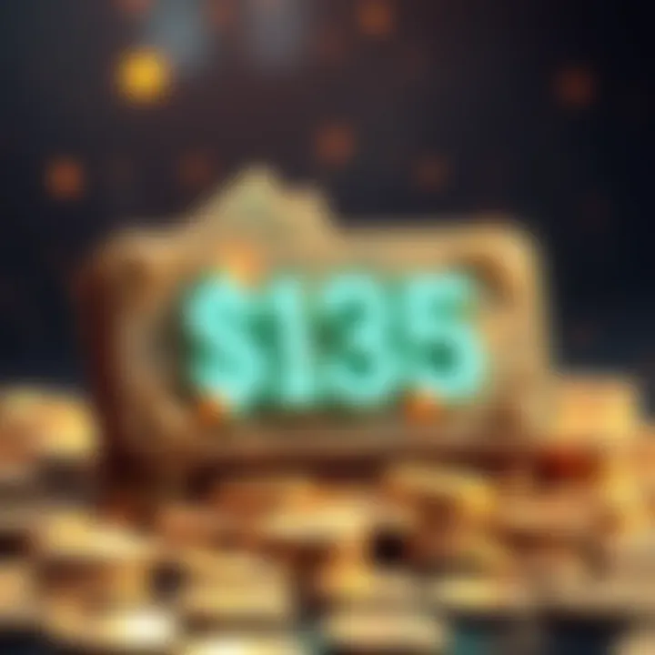Representation of a digital wallet displaying over $135 billion, symbolizing Satoshi Nakamoto's wealth ranking as 9th richest in the world.