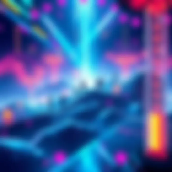 A visual representation of the SaucerSwap platform's growth, showing a futuristic digital landscape with vibrant colors and community interaction.