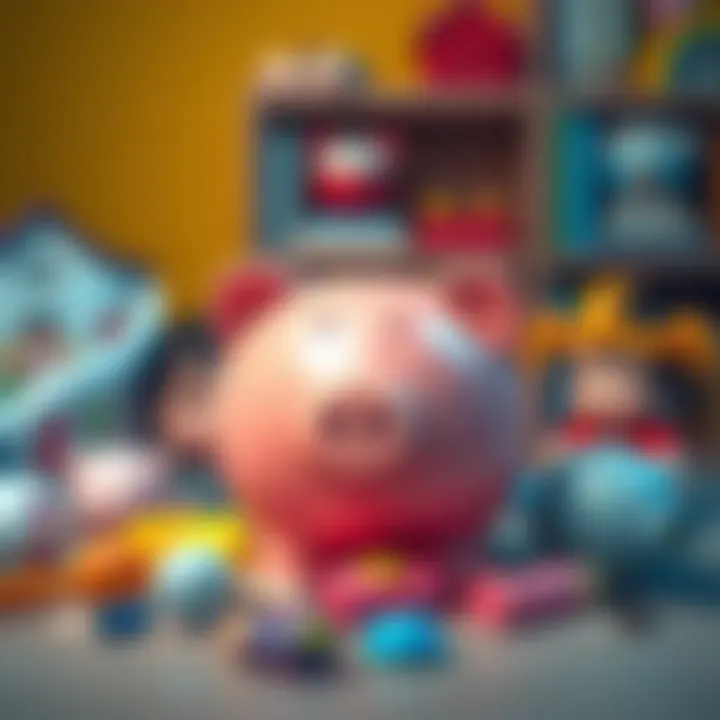 Saving for Kids' Future A piggy bank surrounded by children's toys and books, symbolizing savings for children's future education and life goals.