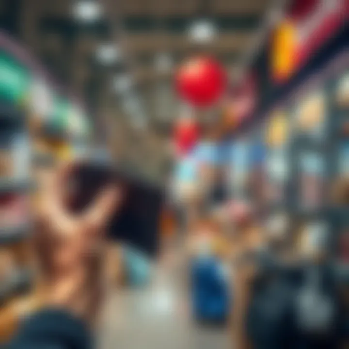 A person holding a wallet filled with money looking at a store displaying parcels