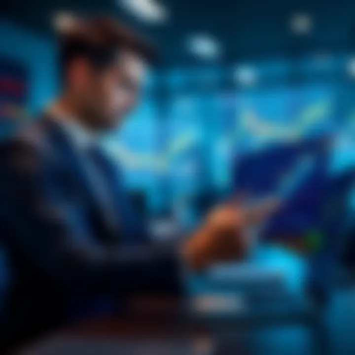 A business person reviewing investment charts and graphs in an office setting, showcasing potential market changes from new investments.