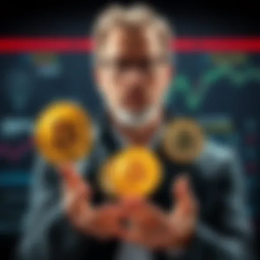 Mr. Saylor holding Bitcoin symbols with a price tag above $65,000