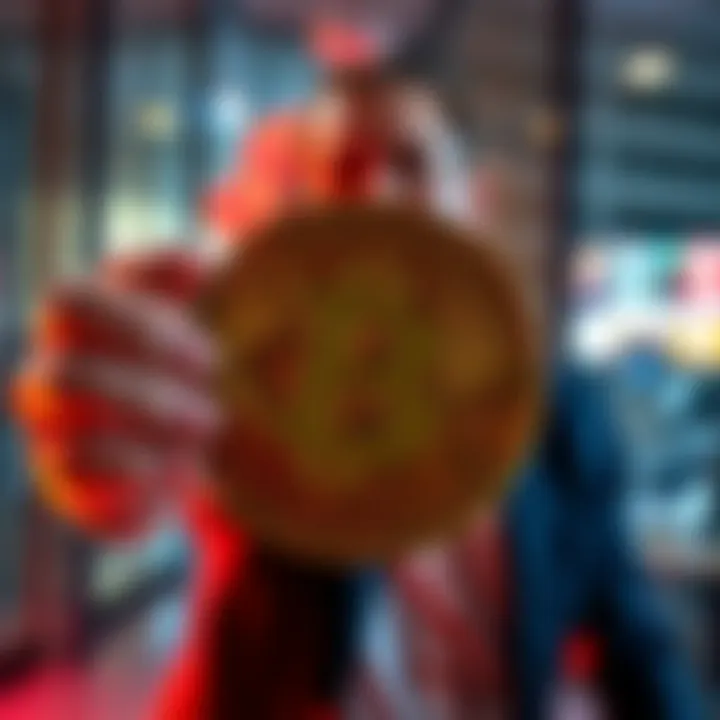 Michael Saylor, CEO of MicroStrategy, holds a Bitcoin symbol while discussing his new strategy for aggressive purchases.