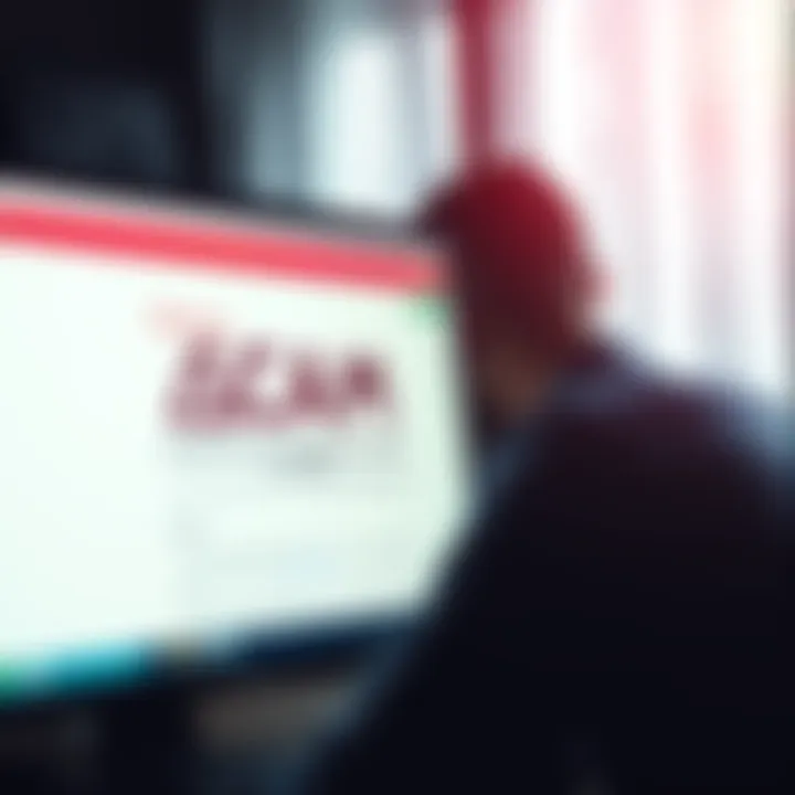 A computer screen showing a warning about a scam website promoting wallet recovery phrases, with a concerned person in the background.