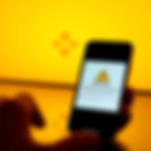 Scam Alert with Phone and Binance Logo A smartphone showing a warning message about unauthorized Binance activity with a Binance logo in the background.