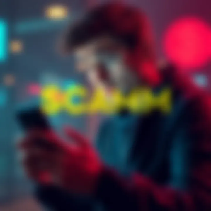 Scam Alert in Cryptocurrency A person looking worried while checking their smartphone, reflecting concerns about a scam in the cryptocurrency market.