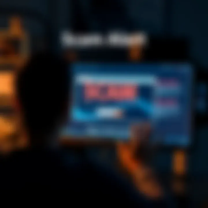 A worried person looking at a computer screen displaying a scam website after entering their wallet seed phrase.
