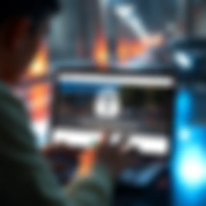 A person looking at a threatening email on a laptop with a Google Street View image in the background