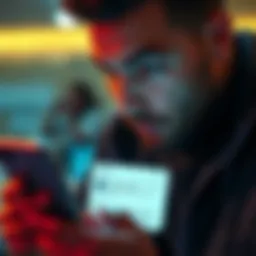 A man looking at his phone with a shocked expression, showing a text from a scammer posing as Ledger support