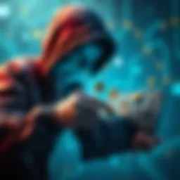A graphic showing a thief taking coins from a digital wallet, symbolizing rug pulls on the Solana blockchain.