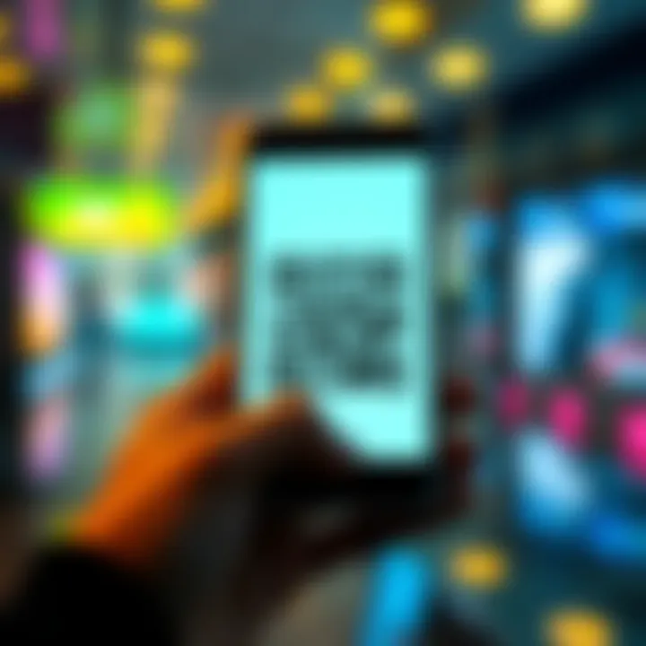 Screen with QR code for wallet A smartphone displaying a QR code for wallet transactions and suggestions for screen features