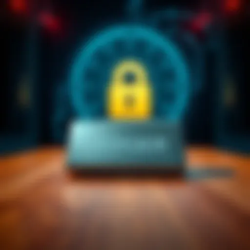 Sealed Ledger on Table A new sealed hardware wallet placed on a wooden table, with a lock symbol in the background to represent security.