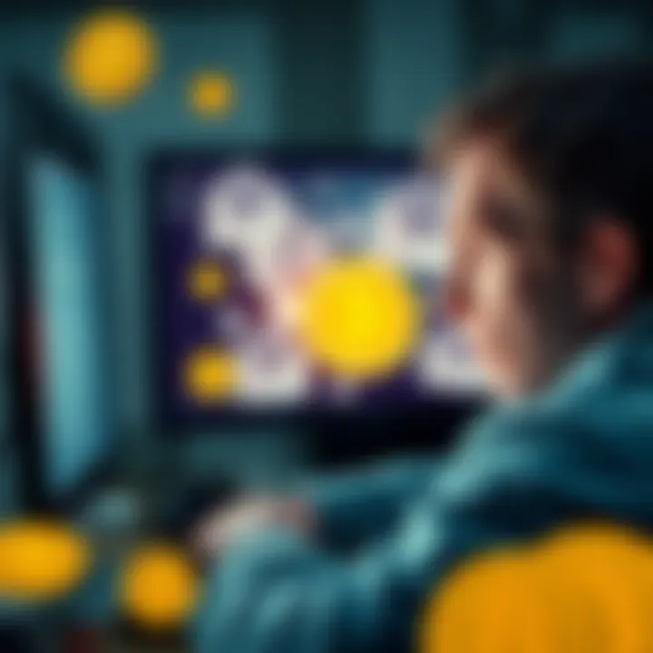 A person looking at a computer screen with a confused expression, surrounded by old emails and Bitcoin symbols, trying to find lost cryptocurrency from years ago.