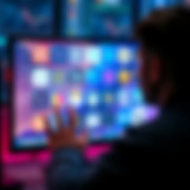A person looking at a computer screen displaying various icons representing blockchain projects, with some being memes and others showing potential utilities.