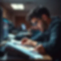 A person looking through papers and a computer for a lost bitcoin key to regain access to cryptocurrency.