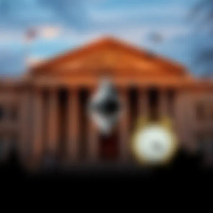 The SEC building with a graphic of Ethereum logo and a clock symbolizing the delay in ruling