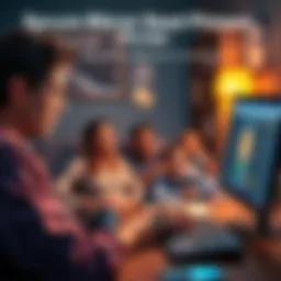 A person managing their Bitcoin seed phrase on a computer, with a family photo in the background showing their loved ones