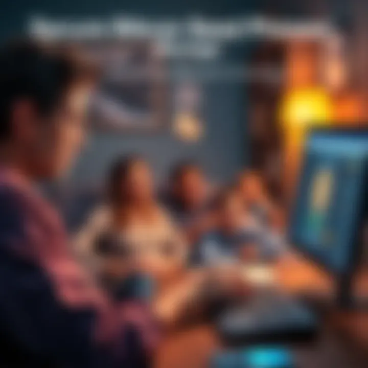 Secure Bitcoin Seed Phrase Storage A person managing their Bitcoin seed phrase on a computer, with a family photo in the background showing their loved ones