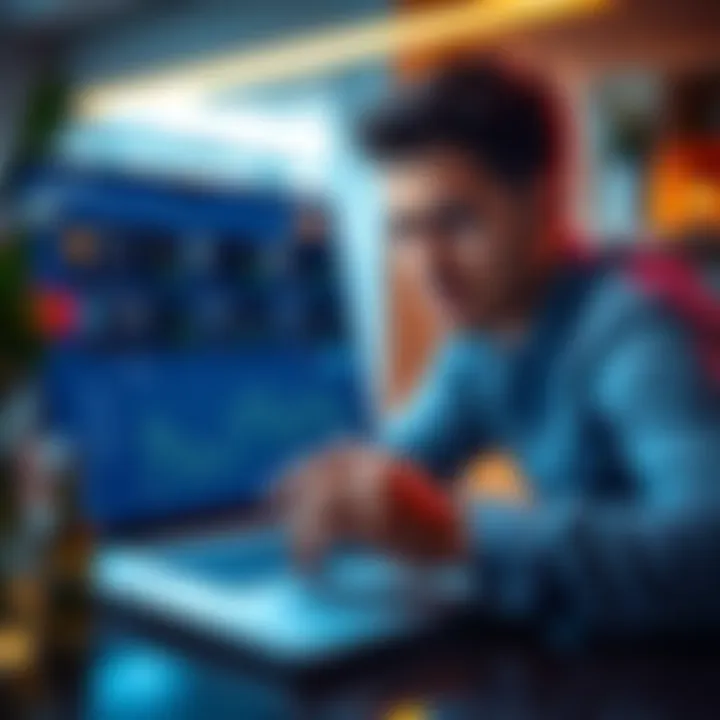 Secure Crypto Investment with Coinbase A person analyzing cryptocurrency options on a laptop, focusing on Coinbase's interface for crypto investments