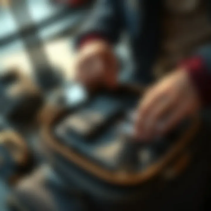 A traveler placing a hardware wallet and seed phrase in a secure pouch, surrounded by travel items like a suitcase and passport