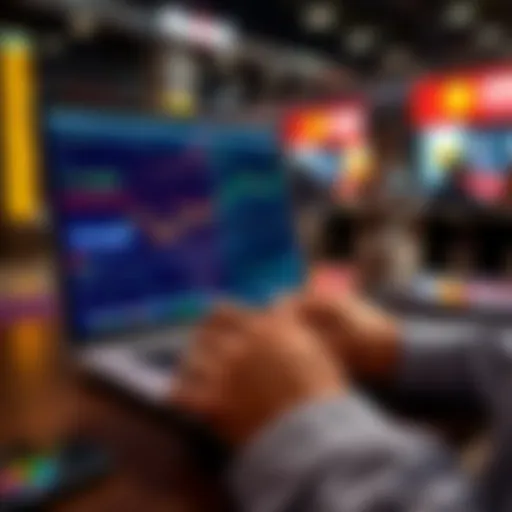 Selecting a Trading Exchange A person examining different trading platform options on a laptop, with charts and graphs displayed on the screen.