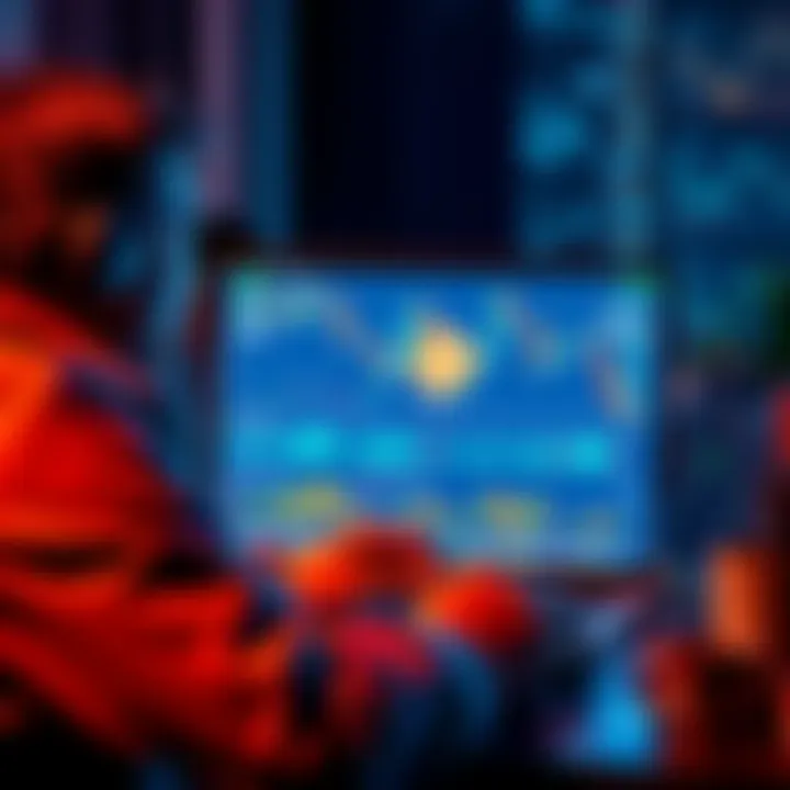 A self-employed individual reflecting on Bitcoin investment opportunities on a laptop, showing financial charts and graphs.