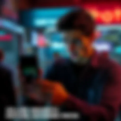 A shocked seller looking at a phone with graphic images on the screen