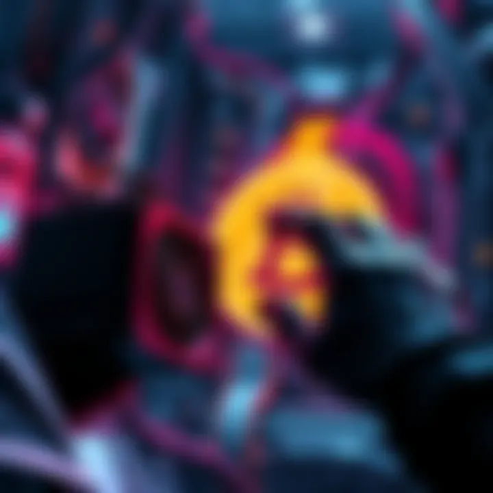 A person holding an ASIC miner looking at a Bitcoin symbol with concerns about noise and heat in the background.