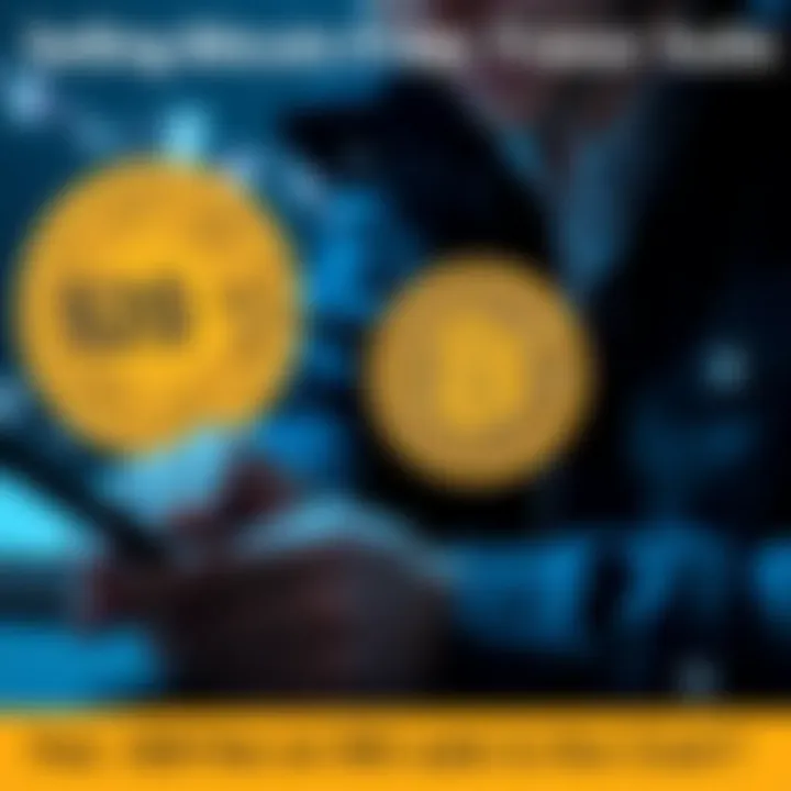 A graphic showing a person selling Bitcoin using Trezor Suite, with a focus on a digital wallet and transaction fees, emphasizing a $20 fee on a $350 sale.