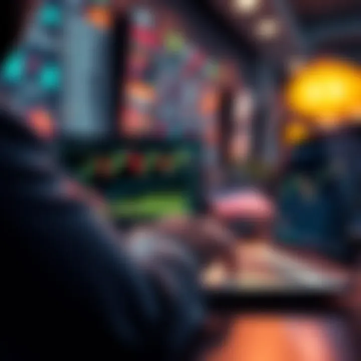 A person looking at cryptocurrency charts on a laptop with graphs showing market trends, contemplating selling DFI.