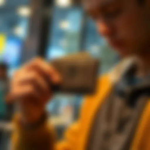 A person holding a used digital wallet, looking thoughtful