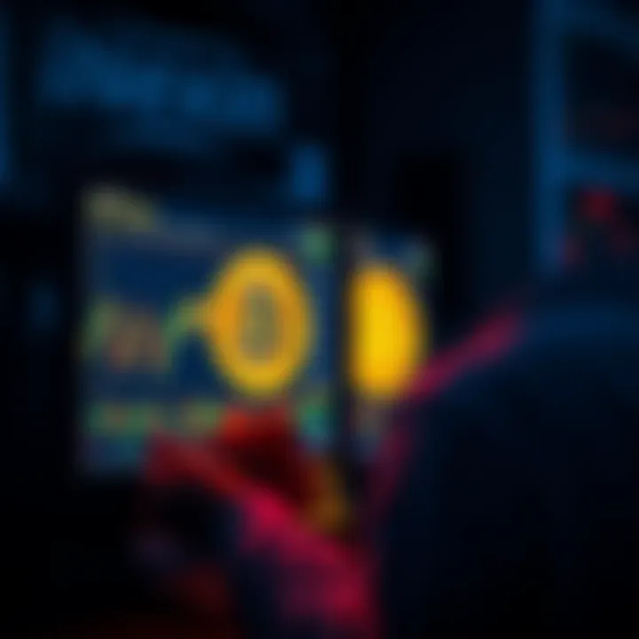 A person looking at a computer screen displaying Bitcoin prices and market charts while considering a sale.