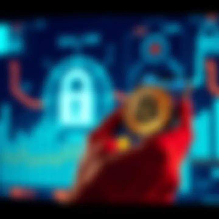 A person using a smartphone to sell Pi coins on a digital exchange platform with a secure lock icon in the background