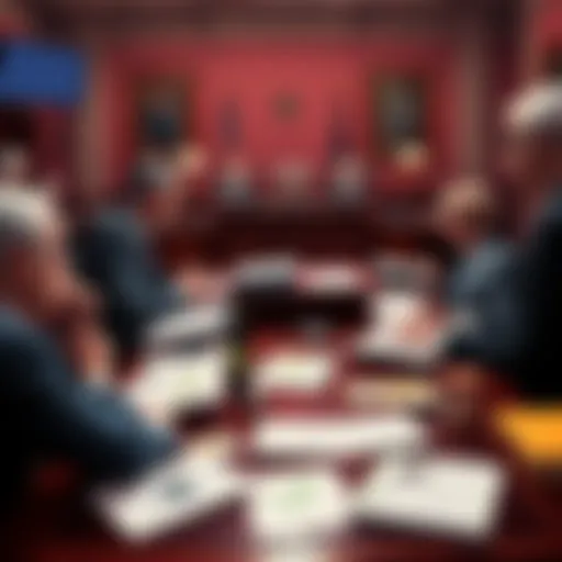 U.S. Senate members gathered discussing cryptocurrency legislation with documents and charts on the table.