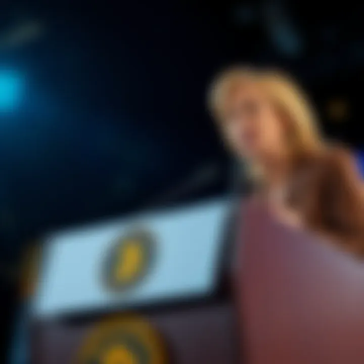 Senator Cynthia Lummis speaks at a podium about the benefits of a Bitcoin reserve for the U.S. Treasury