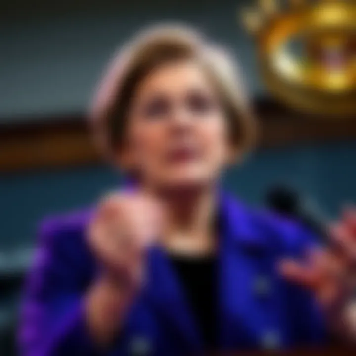 Senator Elizabeth Warren addressing the Federal Reserve and Treasury about not bailing out cryptocurrency billionaires, advocating for financial accountability.