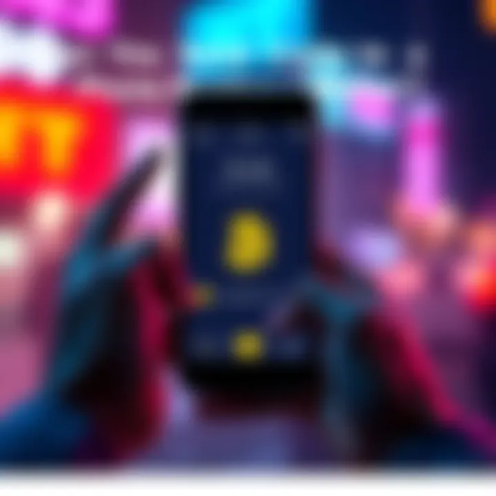 A person holding a smartphone showing a phone number and cryptocurrency icons, representing sending crypto without a wallet.