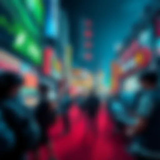 Traders engaged in fast-paced perp trading with high leverage in a vibrant Seoul setting