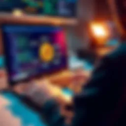 A person configuring a Bitcoin node using a laptop with software interfaces on the screen